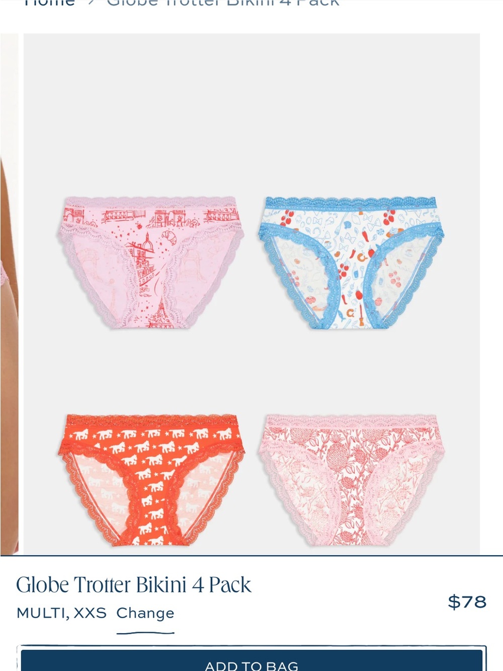 Roller Rabbit-Women's Lace-Trim Bikini Panty - Pink, Lavender, Blue, Red-